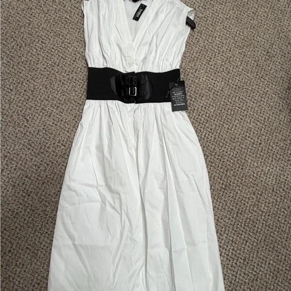 White House Black Market Cap Sleeve Belted Midi Dress - Picture 2 of 3